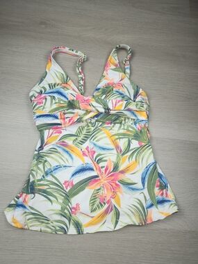 Liz Claiborne White Tropical Floral Tankini with Pink, Yellow & Green Print